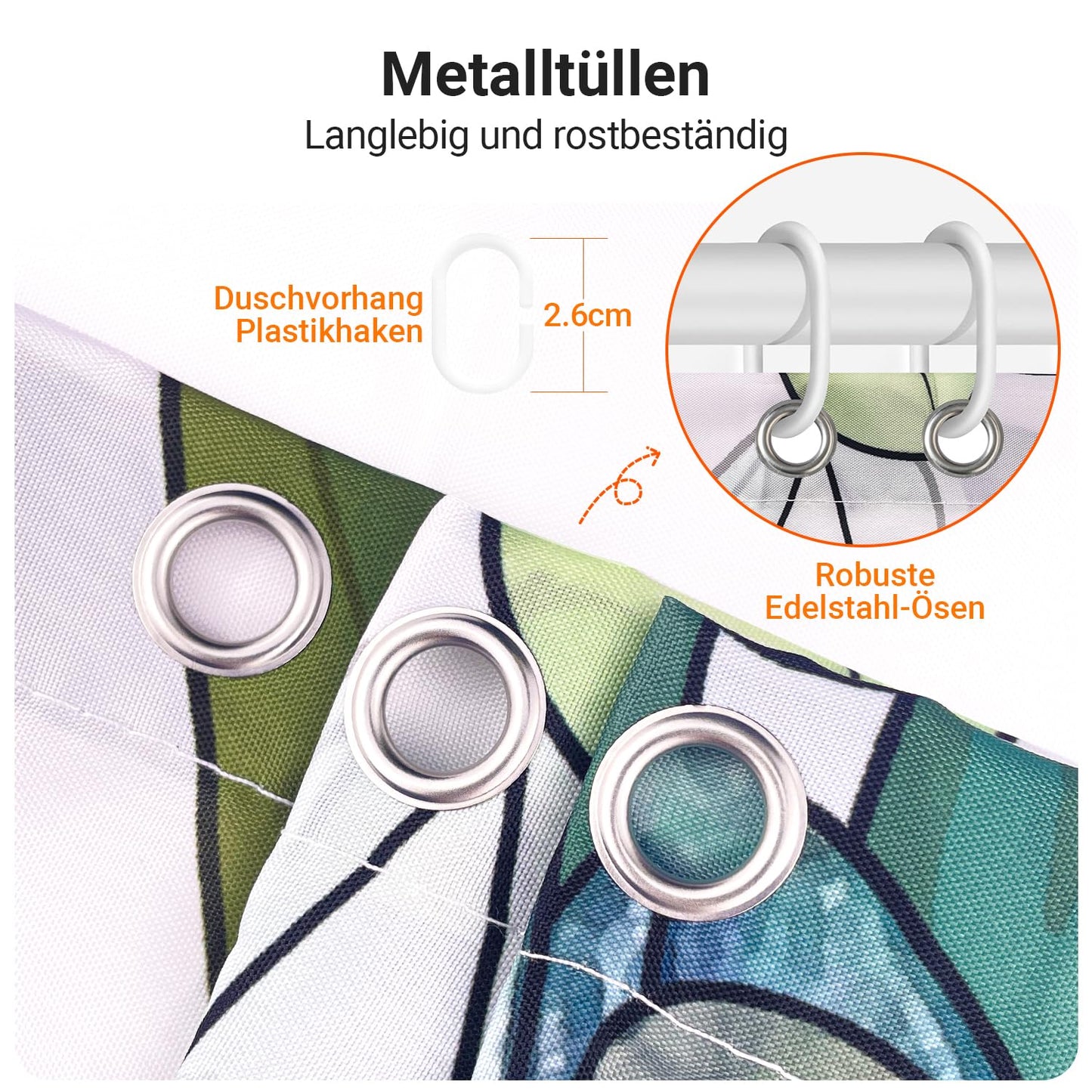 Lerores Shower Curtain, 80 x 200 cm, Green Leaf Pattern, Mildew Resistant, Weighted Hem, Waterproof, Machine Washable, Polyester Fabric