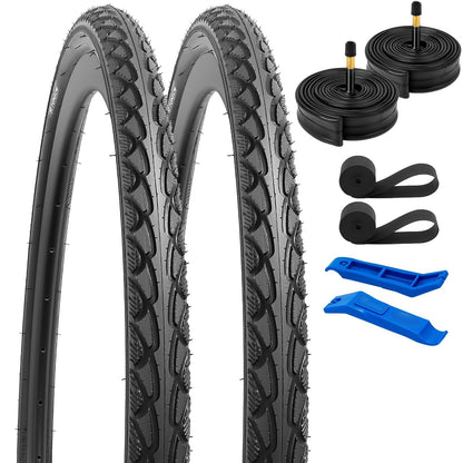 YunSCM 2 Pack 28'' Road Bike Tyres 700x40C 28x1.60 ERTRO 40-622 and 700C Heavy Duty Bike Tubes AV48mm Schrader Valve and 2 Rim Strips, Compatible with