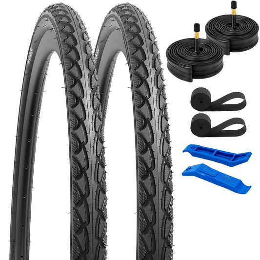 YunSCM 2 Pack 28'' Road Bike Tyres 700x40C 28x1.60 ERTRO 40-622 and 700C Heavy Duty Bike Tubes AV48mm Schrader Valve and 2 Rim Strips, Compatible with