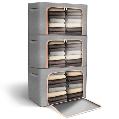 Clothes Storage Bag - 3 Pack 24L Large Capacity Solution Organizer Foldable for Moving House With Reinforced Handle Thick Oxford Fabric Clear Window