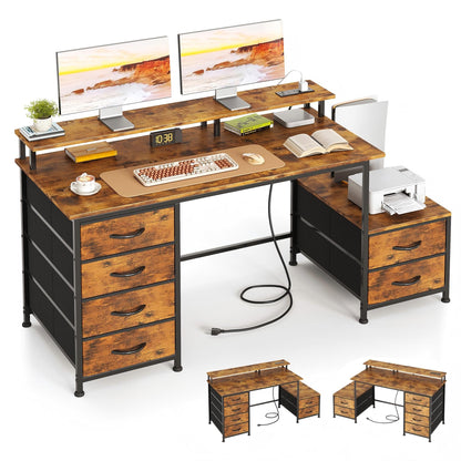 Flrrtenv 128cm Desk with Fabric File Cabinet, Computer Desk with Shelves and Drawers, Writing Table with Monitor Stand