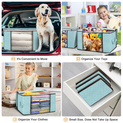 Budding Joy 90L Storage Bags, Large Clothes Storage Boxes with Zips Blue