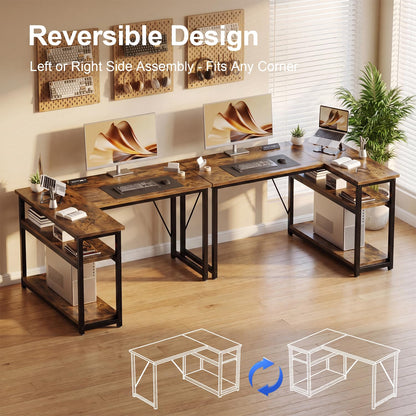 JUMMICO Small 100x80cm L-Shaped Corner Desk with Storage,Compact Corner Computer Desk for Home Office, Brown