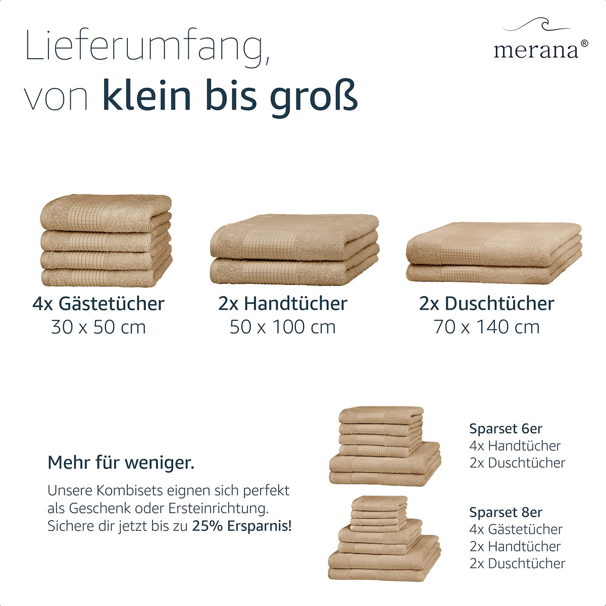 Merana Hand Towel Set, Absorbent, Soft and Lint-, Terry Towelling Guest Towel, Quality Made of Heavy Organic Cotton, 590 GSM