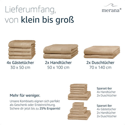 Merana Hand Towel Set, Absorbent, Soft and Lint-, Terry Towelling Guest Towel, Quality Made of Heavy Organic Cotton, 590 GSM