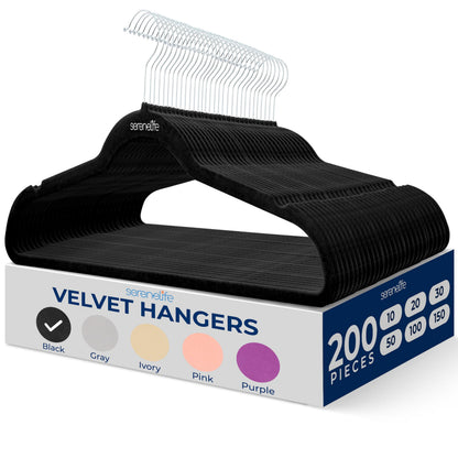 SereneLife Velvet Hangers 200 Pack - Non-Slip Felt Hangers with 360° Swivel Hook - Ultra-Thin, Lightweight Velvet Hangers for Shirts, Sweaters