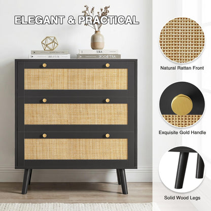 Skokliz Chest of Drawers with 3 Drawers, Modern Wooden Storage Organizer Unit, Wide Chest of Drawers for Closet, Clothes, Kids, Baby, TV Stand