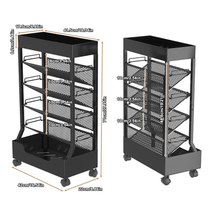 Ornestia Metal Book Trolley, Mobile Storage Bookcase with Wheels(Black)