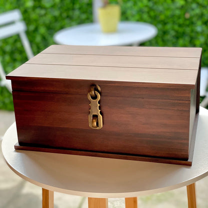 Blake & Lake Antique Style Wood Storage Box - Decorative Wooden Box with Hinged Lid and Metal Latch for Home or Office