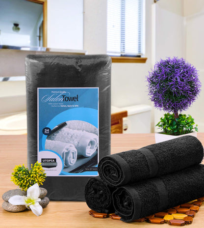 Utopia Towels - Salon Towel, Pack of 24 (Not Bleach Proof, 16 x 27 Inches) Highly Absorbent Cotton Towels for Hand, Gym, Beauty, Spa