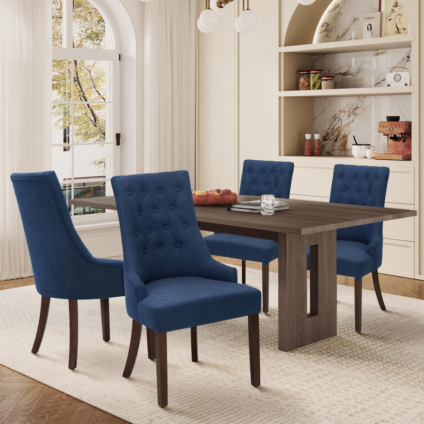 MALOL Upholstered Dining Chairs Set of 4, Wingback Dining Room Chairs with Tufted Button, High Back Kitchen Chairs with Solid Wood Legs