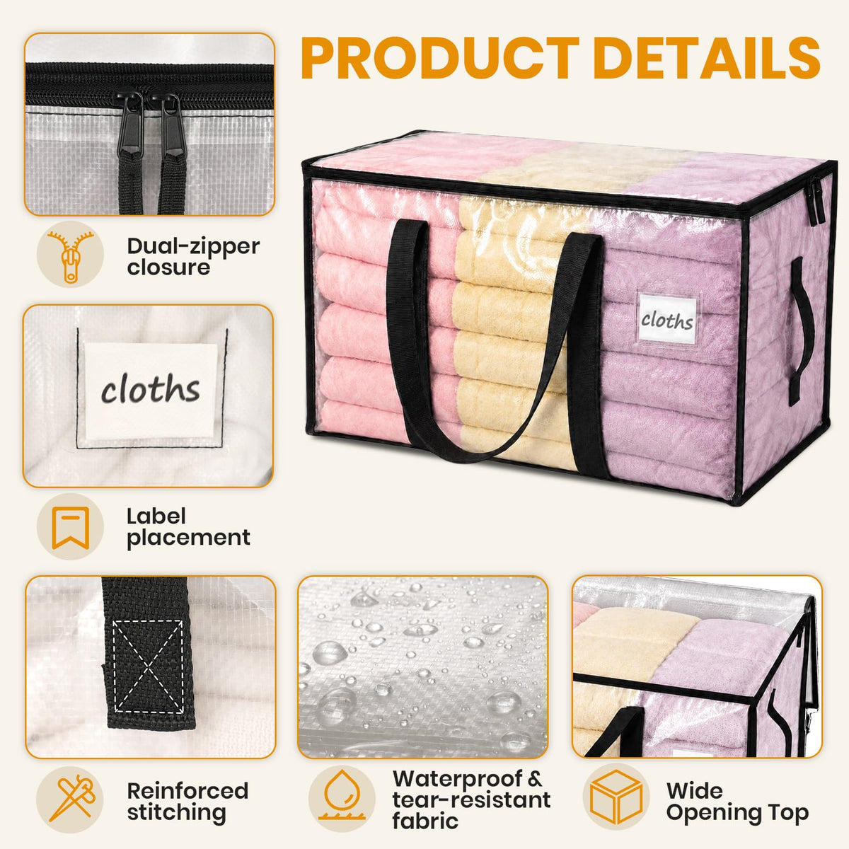 Velway 95L Moving Bags 6 Pack, Clear Heavy Duty Storage Bags