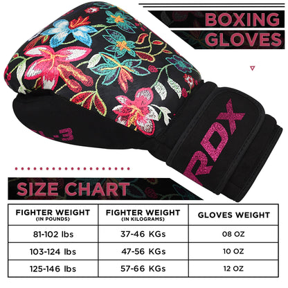 RDX Women Boxing Gloves for Training, Muay Thai  Flora Skin Ladies Mitts for Sparring, Kickboxing - Good for Punch Bag, Focus Pads and Double End