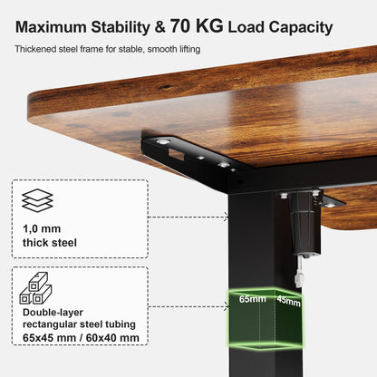 JUMMICO Electric Standing Desk 120x60cm – Height Adjustable with USB Charging, Sedentary Reminder, Memory Heights for Home Office Use, Rustic Brown