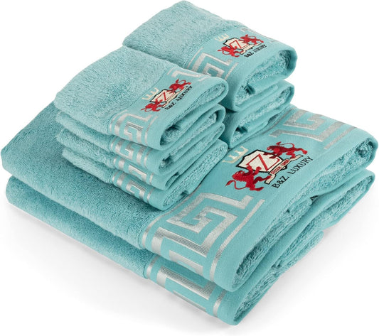 BZ Luxury Bath Towels Set 500 g Bamboo and Cotton, Super Soft Absorbent and Durable Shower Towel Oeko-Tex Certified (Turquoise, 8)