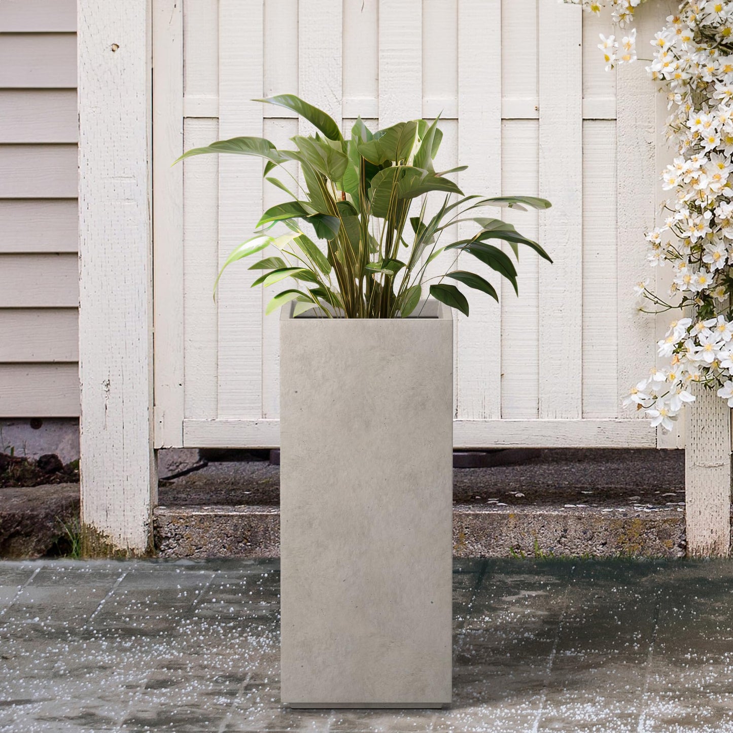 Kante Modern Rectangle Outdoor Planters, Weathered Concrete, 20.3" H