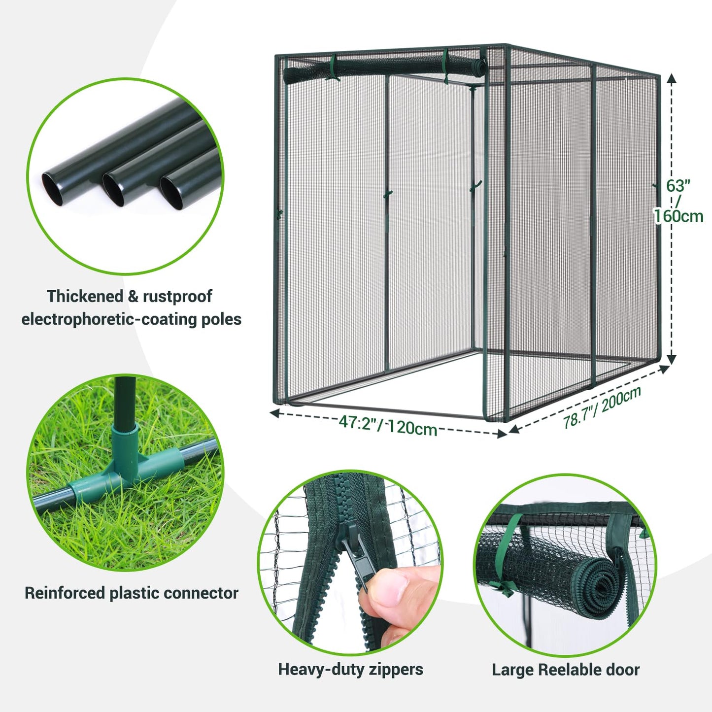 Fruit Cage Plant Cages for Garden: Ohuhu 2x1.2x1.6 m Large Plants Protection Tent Cage with Zippered Door for Vegetable Flower Fruit, Greenhouse with