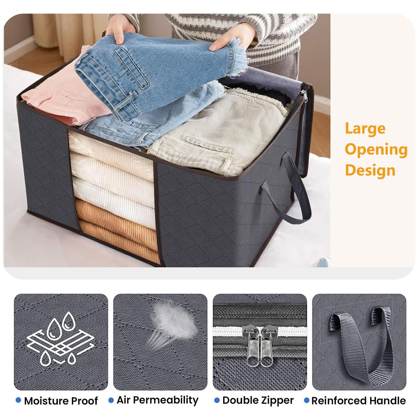 GAYSHI 4Pcs Clothes Storage Bag, 95L Foldable Storage Boxes with Handle, Moving Bags, with Sturdy Zipper and Clear Window, Ideal for Bedding, Duvet
