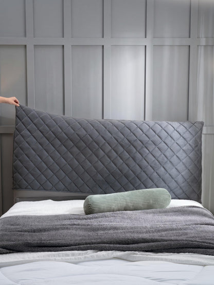 Bed Headboard Slipcover Quilted Thicken Protector Light grey,180x70cm