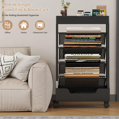 Ornestia Metal Book Trolley, Mobile Storage Bookcase with Wheels(Black)