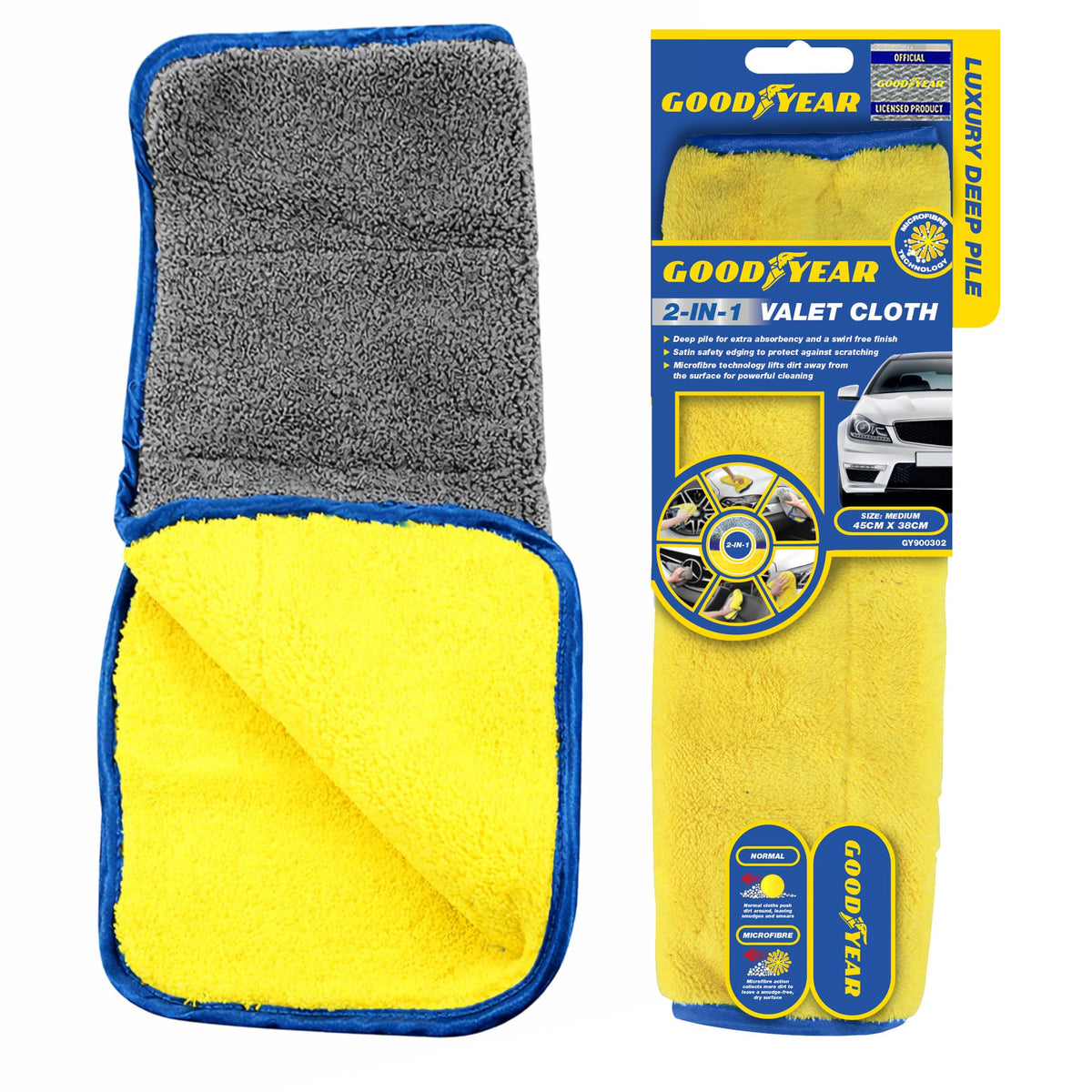 Goodyear Luxury Valet Cloth Large Deep pile for absorbency| For showroom perfect finish |2 in 1 luxury car cloth| Microfibre technology| Cleaning