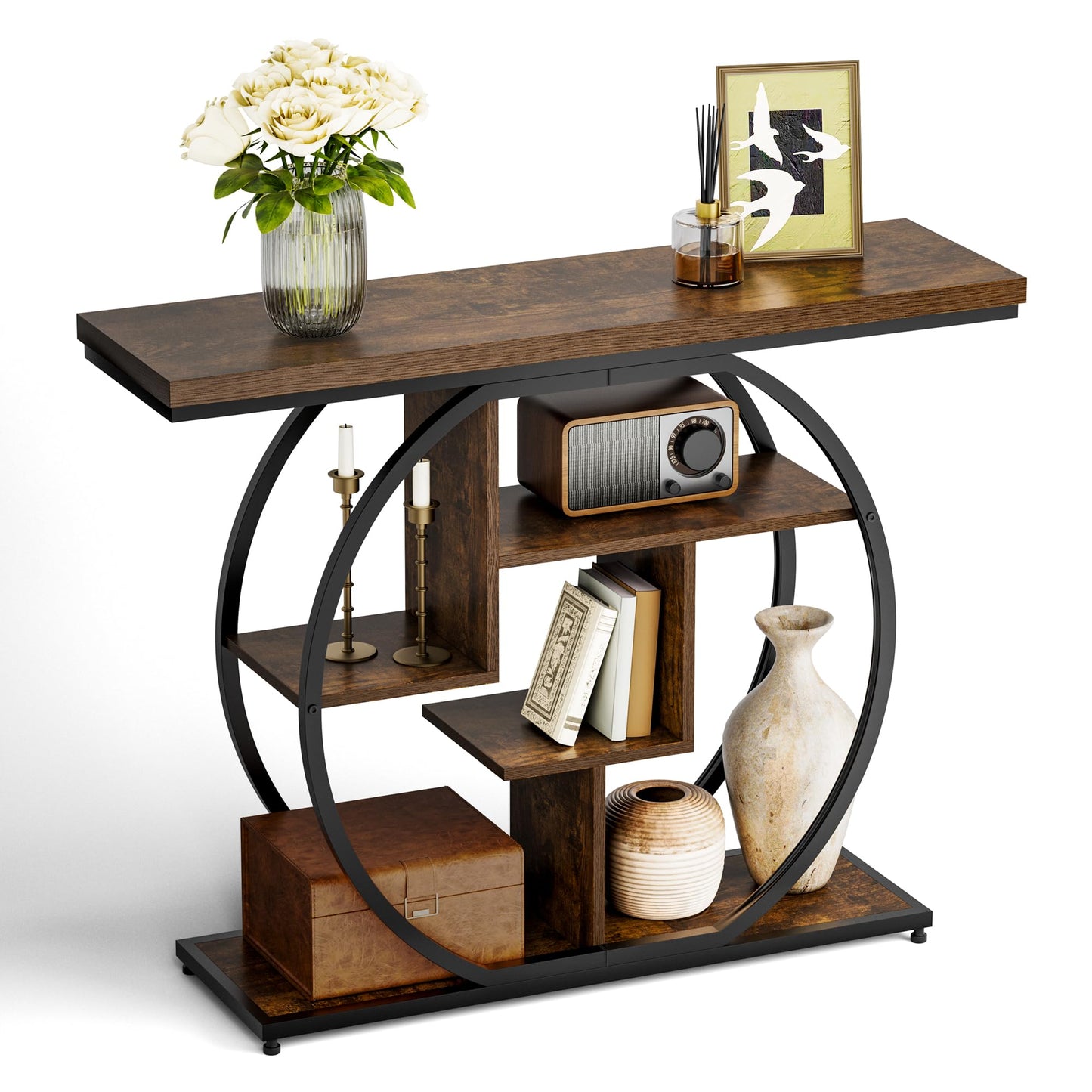 Pampaic Console Table, Hallway Table with 5-Tier Storage Shelves,105 x 30 x 80 cm, Entryway Table with Adjustable Foot Pads