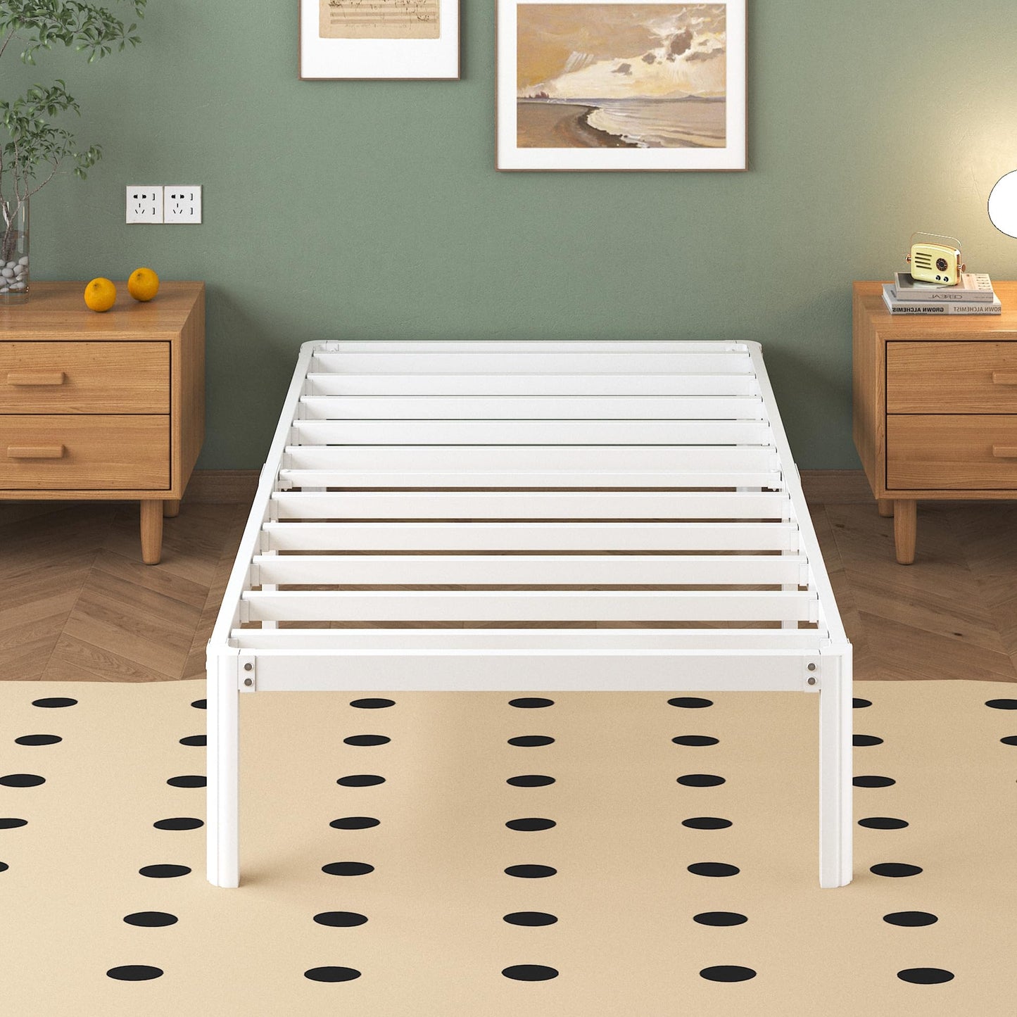 Lutown-Teen Small Single Bed Frame 80cm x 190cm with Rounded Corners, 30.5 cm High Heavy Duty Metal Bed Frames Small Single with Steel Slats, Storage