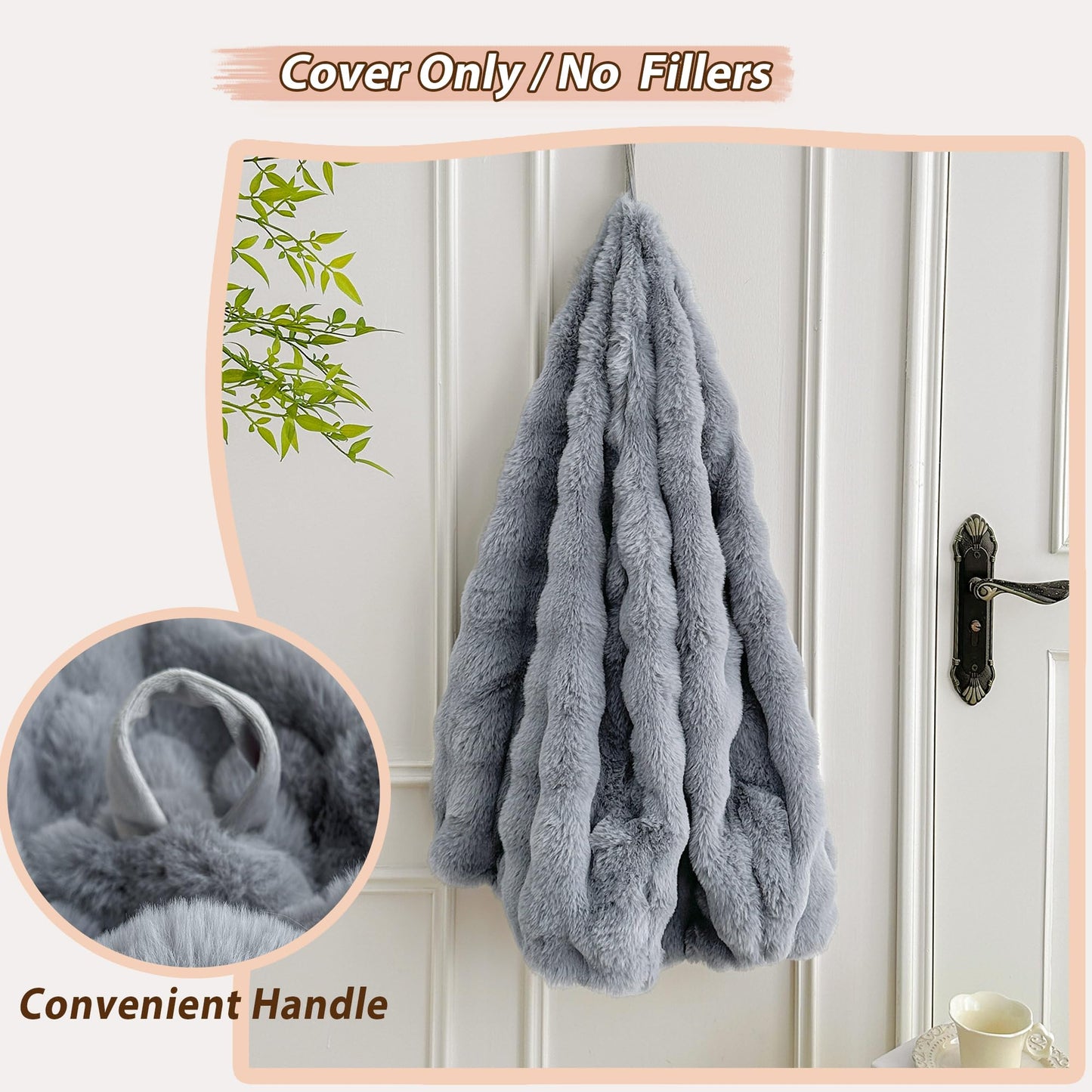 LIFEREVO Kids Fluffy Faux Rabbit Fur Bean Bag Chair Cover, No Filler, Grey