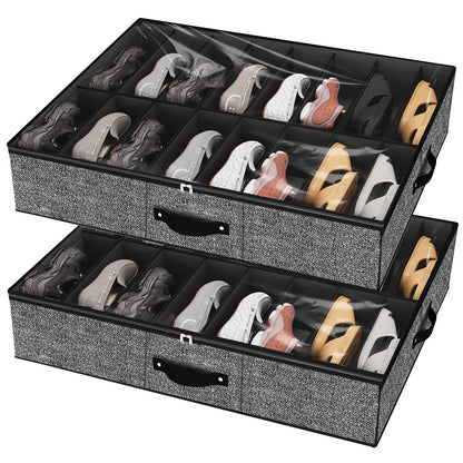 VERONLY 32 Pairs Shoe Storage Box, Under Bed Storage Organiser, Organizador De Zapatos, Extra Large Zapateras Organiser, Black, Set of 2
