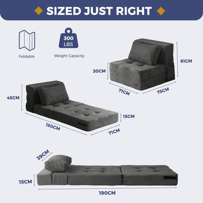 MAXYOYO Folding Foam Sofa Bed, Tri-Fold Mattress with 1 Pillow, Convertible Sofa Chair Futon Z Bed with 15cm Thincken Foam