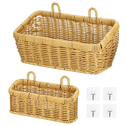 2 Pcs Wall Hanging Basket Set, Rattan Storage Basket with Hooks,2 sizes for kitchen bathroom garden