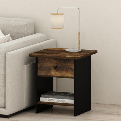 Furinno MODERN Side Table, Square End Table with Storage Bin, Round Corner Night Stand, Bedside Table with Storage Shelf, for Living Room, Bedroom