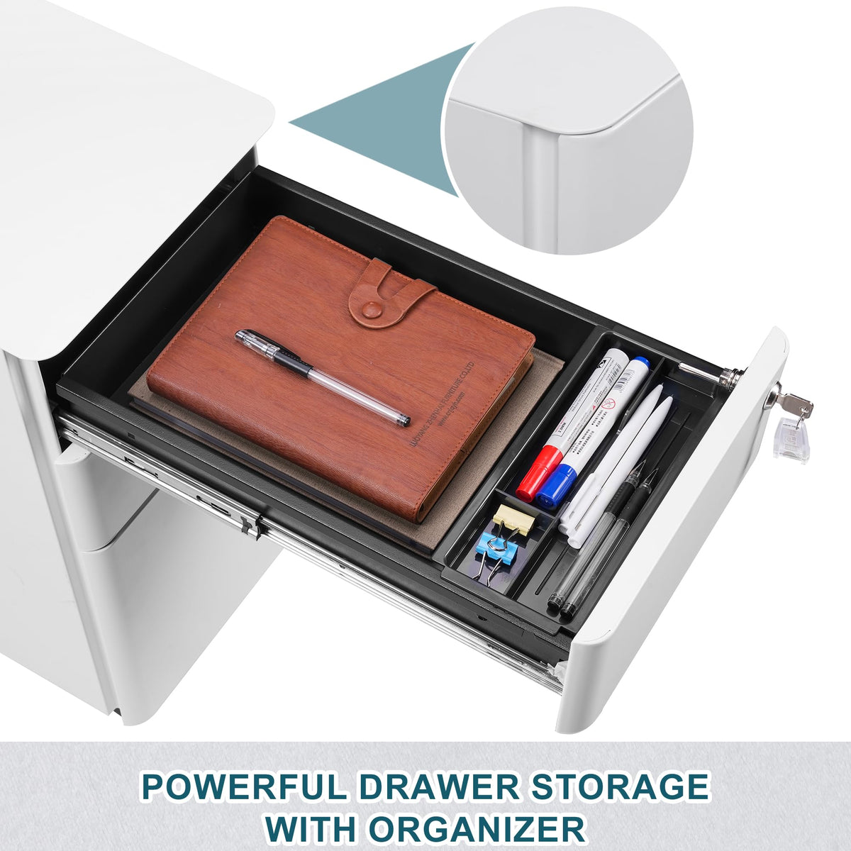 LVSTEEL Lockable 3-Drawer Metal Filing Cabinet on Wheels, Fully Assembled Mobile Office Storage for A4/Letter/Legal