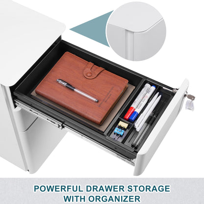 LVSTEEL Lockable 3-Drawer Metal Filing Cabinet on Wheels, Fully Assembled Mobile Office Storage for A4/Letter/Legal