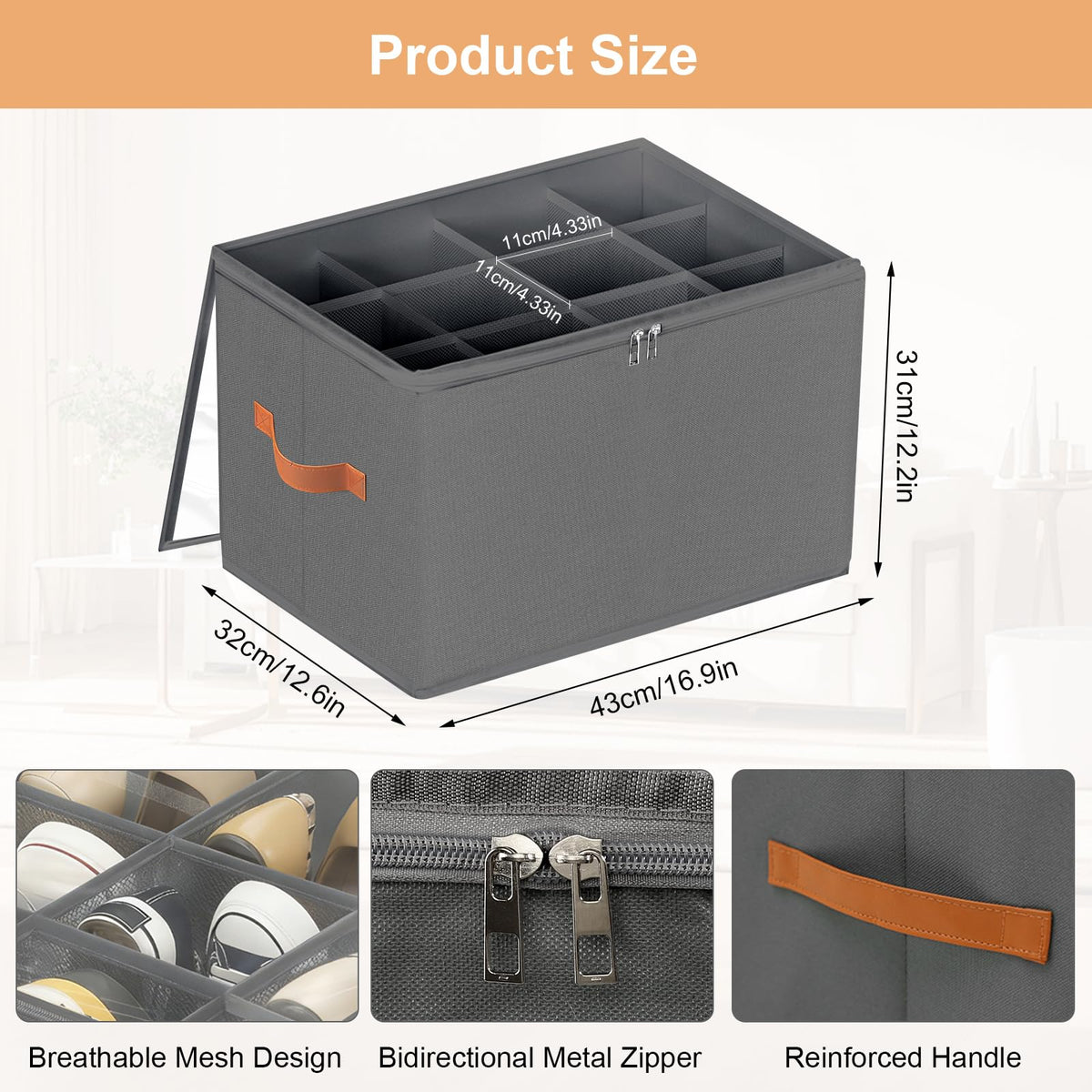 GFUEIGJ Space Saver Shoes Containers Bin Foldable Shoe Organiser Fabric Shoe Storage Box Shoe Organiser with Clear Lids for Wardrobe (1 Pack Gray)