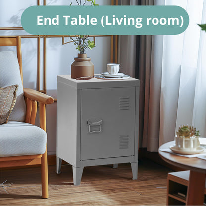 FurnitureR, Storage Unit, Small Filing Cabinet, Metal Cupboard with Flush Doors, 2 Compartments, Garage, Office, Grey, 30.5 x 40.5 x 57.5cm