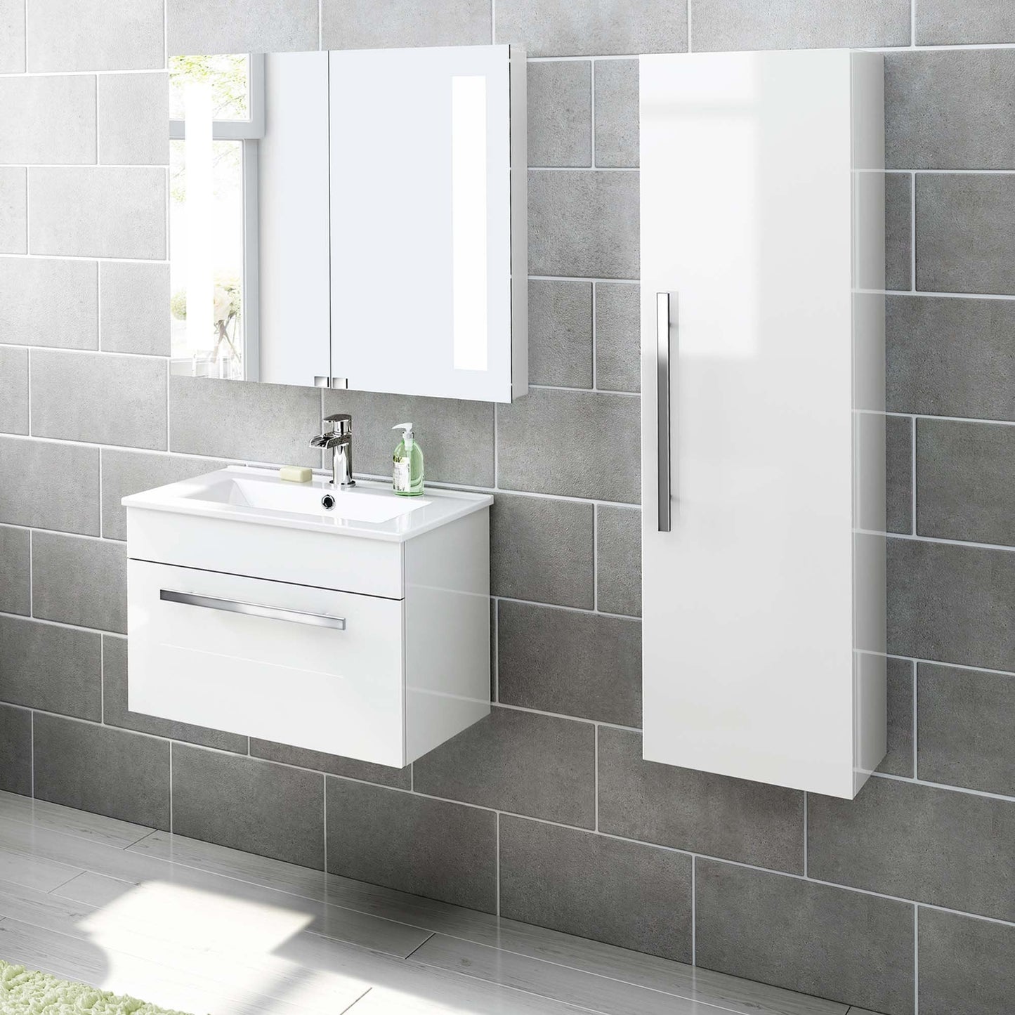 iBathUK Avon Wall Mounted Tall Bathroom Storage Cabinet, Slim MDF Cupboard Unit with Soft Close Door and Fixed Shelves