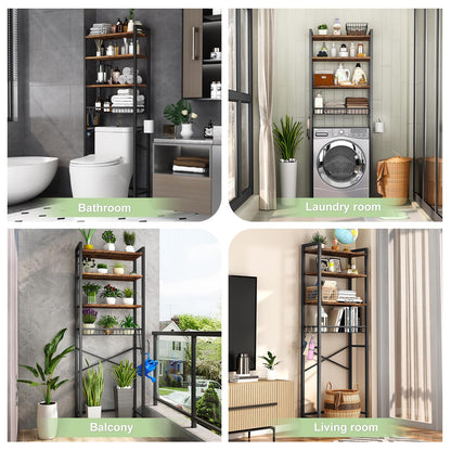 CAPHAUS Over The Toilet Storage Rack, 4-Tier Bathroom Organizer Shelf Over Toilet with Adjustable Shelf and Basket