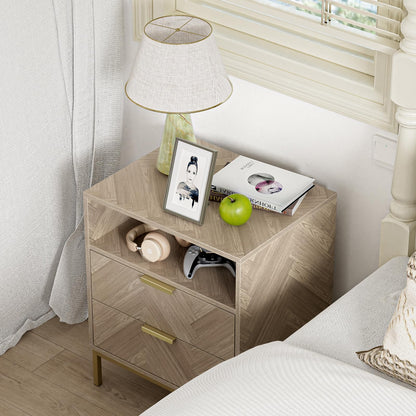 Skokliz Bedside Table with2 Drawers and Storage Shelf, Nigntstand for Bedroom, Wood End Table for Living Room, Small spaces, oak