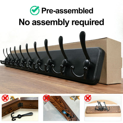 WEBI Coat Rack Wall Mounted Long, 98cm Long,10 Tri Hooks for Hanging Coats,16" Hole to Hole,Wood Coat Hooks Wall Mounted,Wall Coat Hanger,Hook Rack