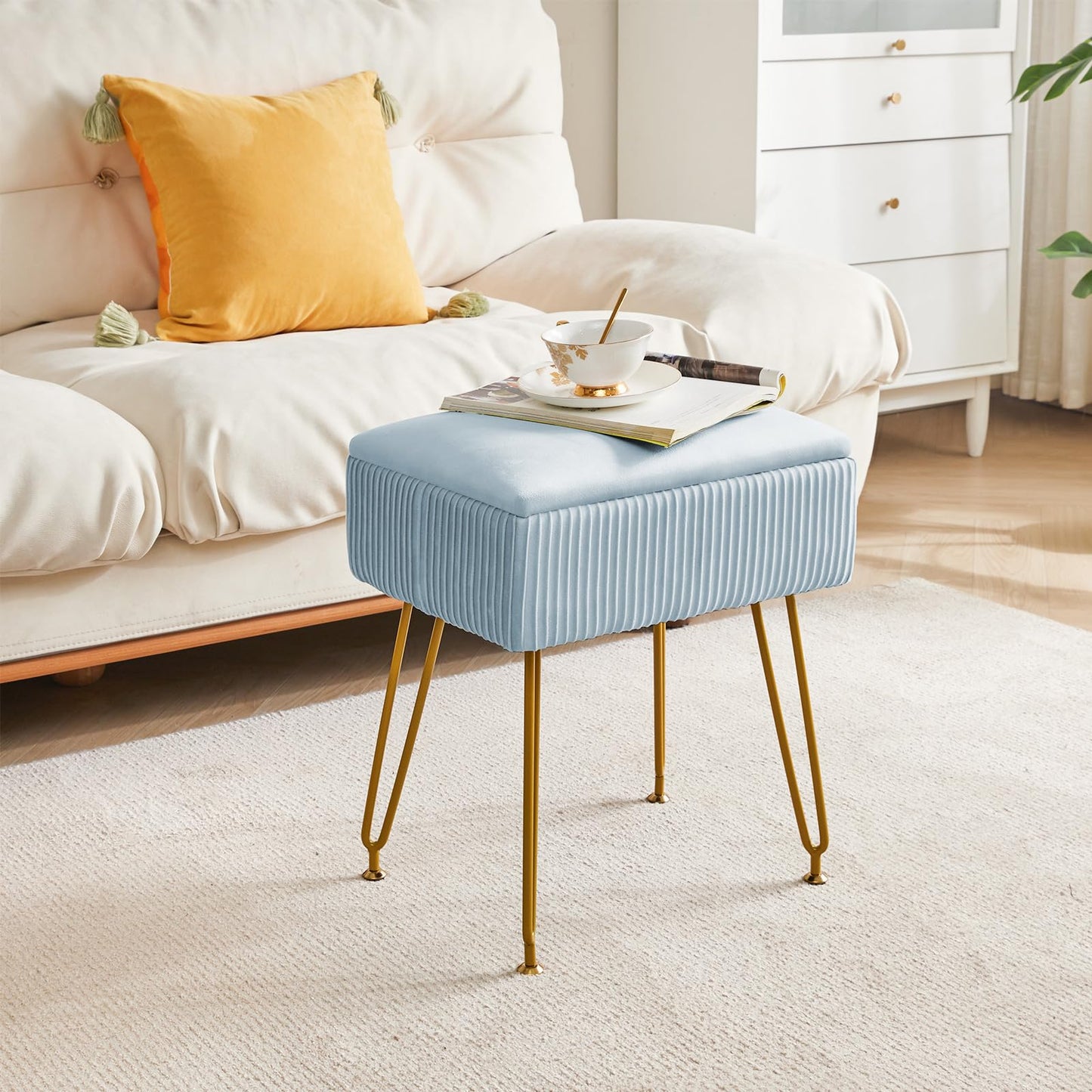 YMYNY Storage Ottomans, Chair Stool Upholstered, Footstool Velvet Bench, Dressing Table Stool, Pouf Couch Stool, Metal Legs, Removable Cover, for