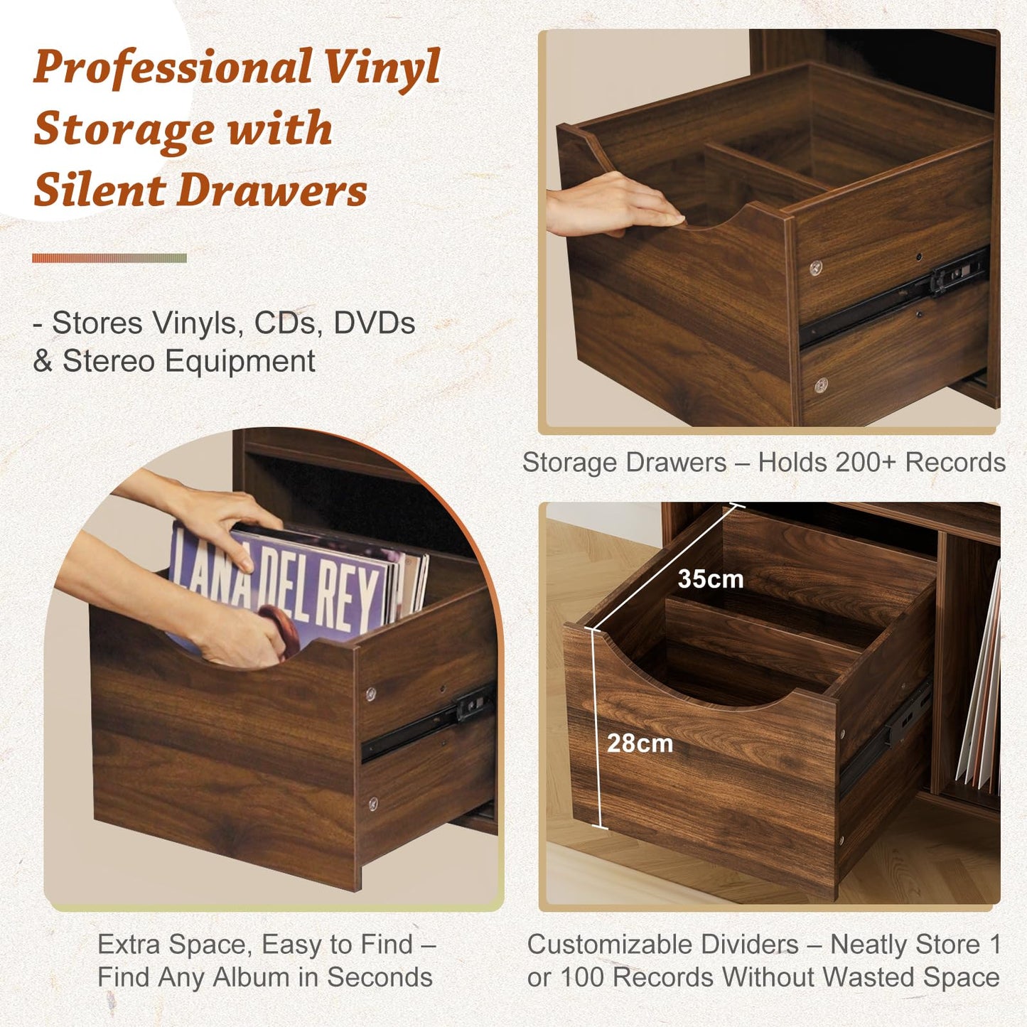 Bikoney Record Player Stand with Vinyl Storage Drawer and Cabinet
