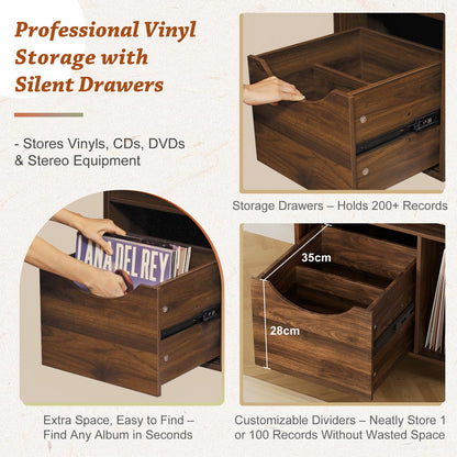 Bikoney Record Player Stand with Vinyl Storage Drawer and Cabinet
