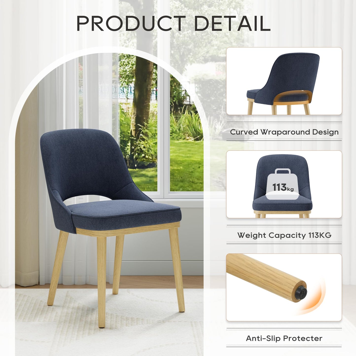 Dining Chairs Set of 6, Upholstered Dining Room Chairs with Chenille Fabric, Ergonomic Backrest, High Density Cushion & Rubber Wood Frame
