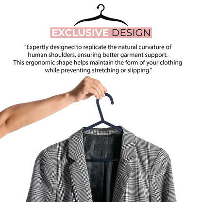 Roe Tenpo Coat Hangers, 50 Pack, Black | Adult Plastic Clothes Hangers for Clothes | Durable & Lightweight | Non-Slip, Space-Saving Design for Shirts