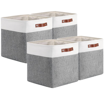 Mangata Thickened Kallax Storage Boxes, Set of 4 Fabric Storage Cubes with Handles(33x38x33cm, Grey White)