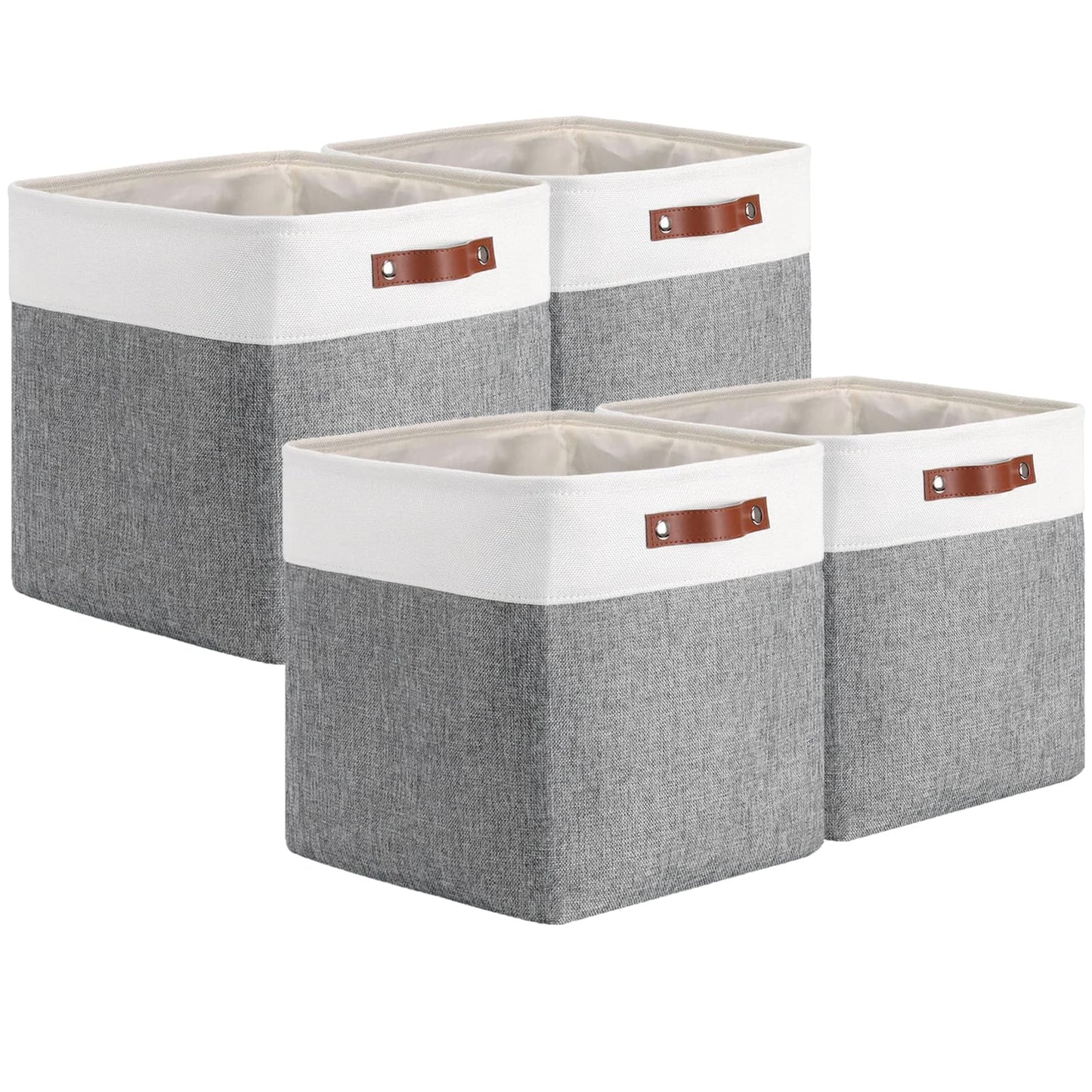 Mangata 25|28|30|33cm Fabric Storage Boxes Cubes, 4 Pack(33x33x33cm, Grey White)