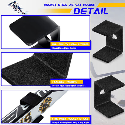 Dunzy 6 Pcs Black Hockey Stick Wall Mount Display Holder Display Hanger Ice Hockey Stick Mount for Wall Bracket for Home Office Storage Organizer