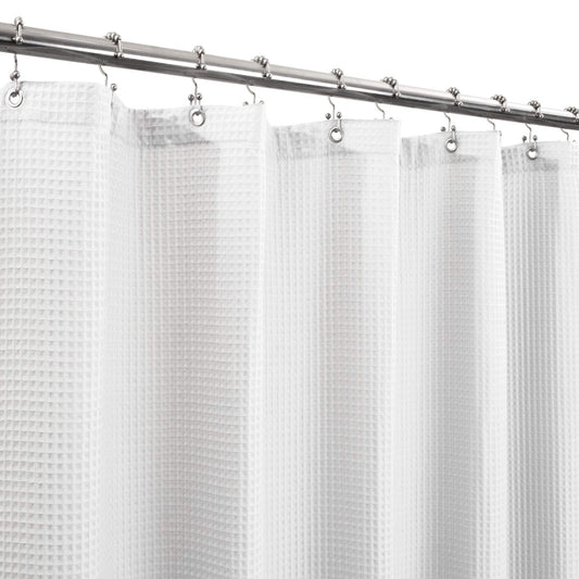 Barossa Design Fabric Shower Curtain Waffle 72Wx84L(Extra Long) White(honeycomb)