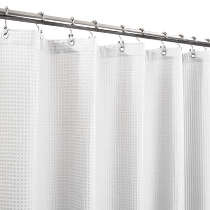 Barossa Design Cotton Blend Shower Curtain Extra Wide 108 Inch - Honeycomb Waffle Weave, Hotel Luxury & Spa, Heavy Weight Fabric, Washable - White